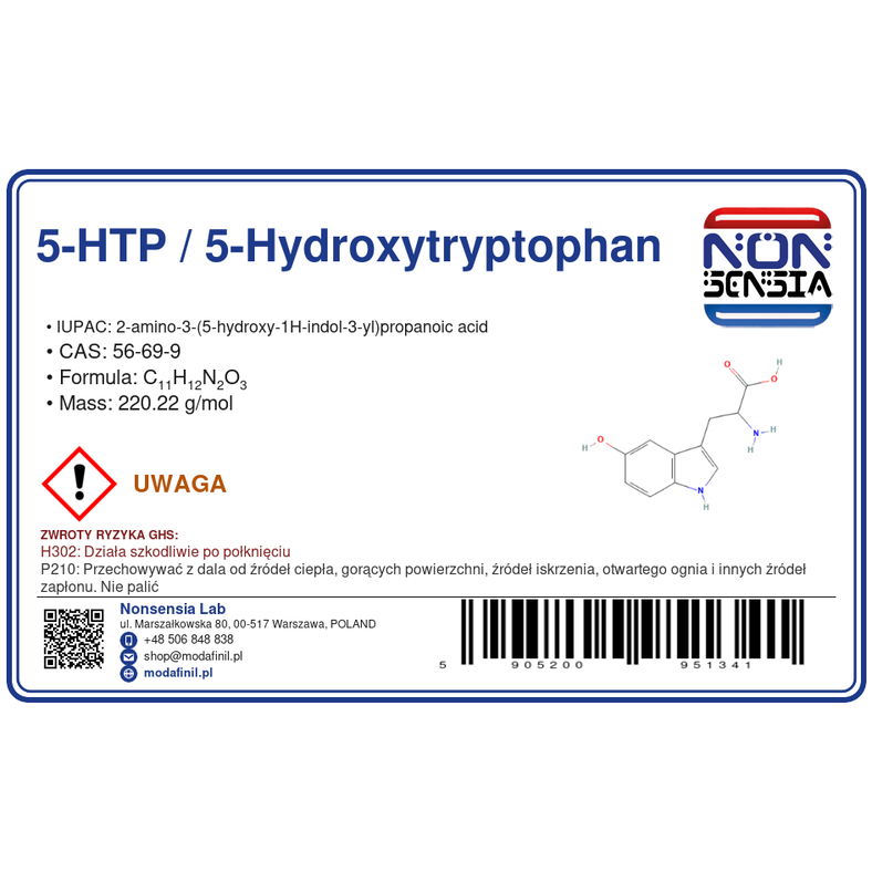 5-HTP / 5-Hydroxytryptophan (CAS 56-69-9) — Chemical Reagent 1000 mg, Purity ≥ 99.00%