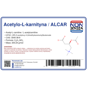 Acetylo-L-karnityna / ALCAR — odczynnik chemiczny 1000 mg, czystość ≥ 99%, CAS 3040-38-8 — etykieta produktu chemicznego