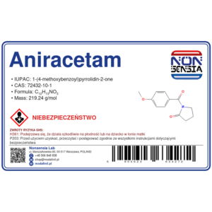 Aniracetam — odczynnik chemiczny 1000 mg, czystość ≥ 99%, CAS 72432-10-1 — etykieta produktu chemicznego