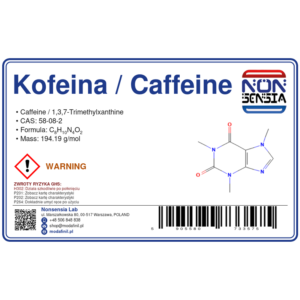 Kofeina / Caffeine (CAS 58-08-2) — odczynnik chemiczny 1000 mg, czystość ≥ 99,97%, CAS 58-08-2 — etykieta produktu chemicznego