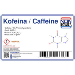 Kofeina / Caffeine (CAS 58-08-2) — odczynnik chemiczny 1000 mg, czystość ≥ 99,97%, CAS 58-08-2 — etykieta produktu chemicznego