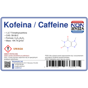 Kofeina / Caffeine — odczynnik chemiczny 1000 mg, czystość ≥ 99,97%, CAS 58-08-2 — etykieta produktu chemicznego