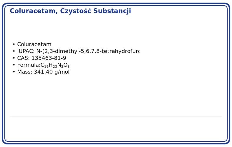 Coluracetam, czystość substancji ≥ 99%, 1000mg, CAS 135463-81-9 — etykieta produktu chemicznego