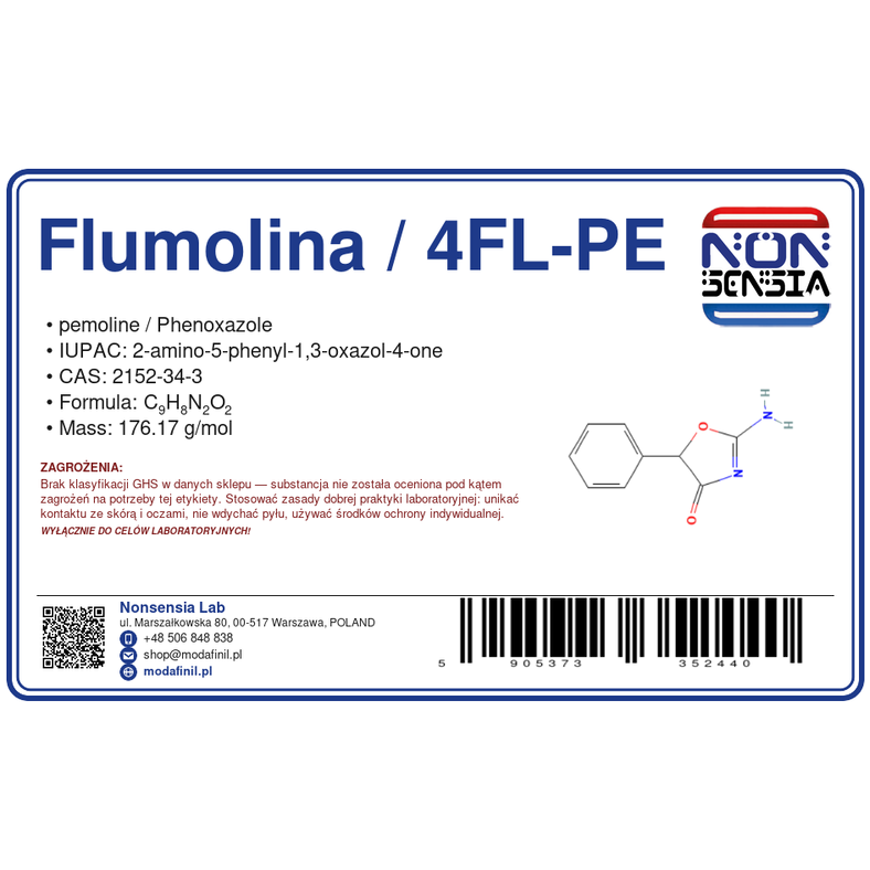 Flumolina / 4FL-PE (pemoline derivative) — chemical reagent 1000 mg, CAS 2152-34-3 — chemical product label