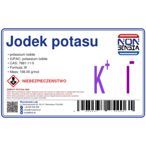 Jodek potasu (KI) / Potassium Iodide (CAS 7681-11-0) — odczynnik chemiczny 1000 mg, czystość ≥ 99,0%, CAS 7681-11-0 — etykieta produktu chemicznego