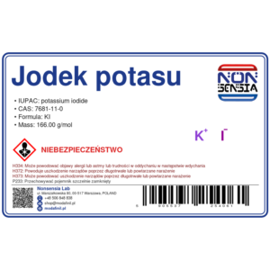 Jodek potasu (KI) / Potassium Iodide — odczynnik chemiczny 1000 mg, czystość ≥ 99,0%, CAS 7681-11-0 — etykieta produktu chemicznego