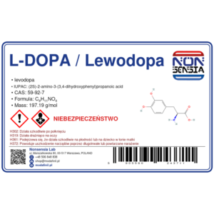 L-DOPA / Levodopa — laboratory reagent 1000 mg, purity ≥ 99%, CAS 59-92-7 — etykieta produktu chemicznego