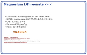 Magnesium L-threonate <<< 99.50% 1000mg, CAS 778571-57-6 — etykieta produktu chemicznego