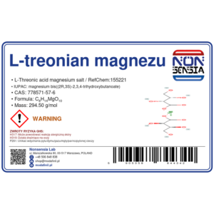 L-treonian magnezu / Magnesium L-threonate (CAS 778571-57-6) — odczynnik chemiczny 1000 mg, czystość ≥ 99,50%, CAS 778571-57-6 — etykieta produktu chemicznego