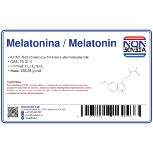 Melatonina / Melatonin — odczynnik chemiczny 1000 mg, czystość ≥ 98%, CAS 73-31-4 — etykieta produktu chemicznego