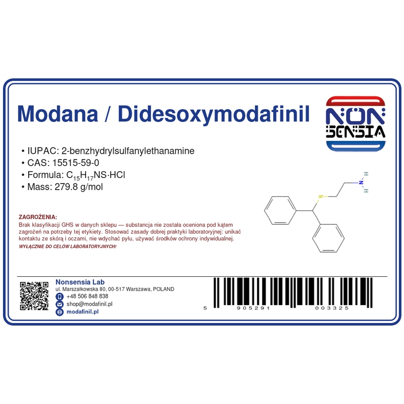 Modana / Didesoxymodafinil (analog modafinilu) — odczynnik chemiczny 1000 mg, CAS 15515-59-0 — etykieta produktu chemicznego