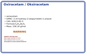 Oxiracetam / Oksiracetam, czystość ≥ 99%, 1000mg, CAS 62613-82-5 — etykieta produktu chemicznego