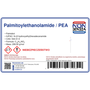 Palmitoylethanolamide / PEA — odczynnik chemiczny 1000 mg, czystość ≥ 99%, CAS 544-31-0 — etykieta produktu chemicznego
