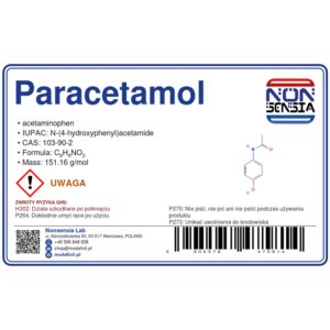 Paracetamol — odczynnik chemiczny 1000 mg, czystość ≥ 99,0%, CAS 103-90-2 — etykieta produktu chemicznego