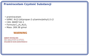 Pramiracetam czystość substancji ≥ 99% 1000mg., CAS 68497-62-1 — etykieta produktu chemicznego