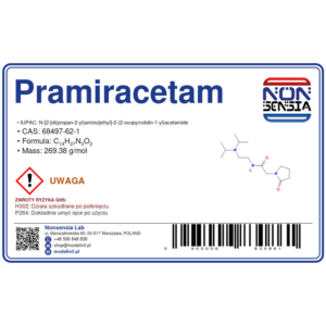 Pramiracetam — laboratory reagent 1000 mg, purity ≥ 99%, CAS 68497-62-1 — etykieta produktu chemicznego