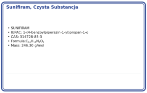 Sunifiram, czysta substancja chemiczna ≥ 99%. 1000mg., CAS 314728-85-3 — etykieta produktu chemicznego