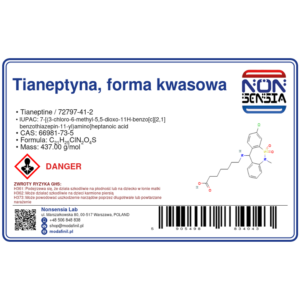 Tianeptyna, forma kwasowa / Tianeptine Acid (CAS 66981-73-5) — odczynnik chemiczny 1000 mg, czystość ≥ 99,41%, CAS 66981-73-5 — etykieta produktu chemicznego