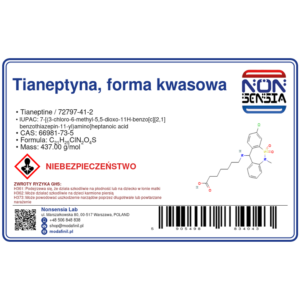 Tianeptyna, forma kwasowa / Tianeptine Acid (CAS 66981-73-5) — odczynnik chemiczny 1000 mg, czystość ≥ 99,41%, CAS 66981-73-5 — etykieta produktu chemicznego