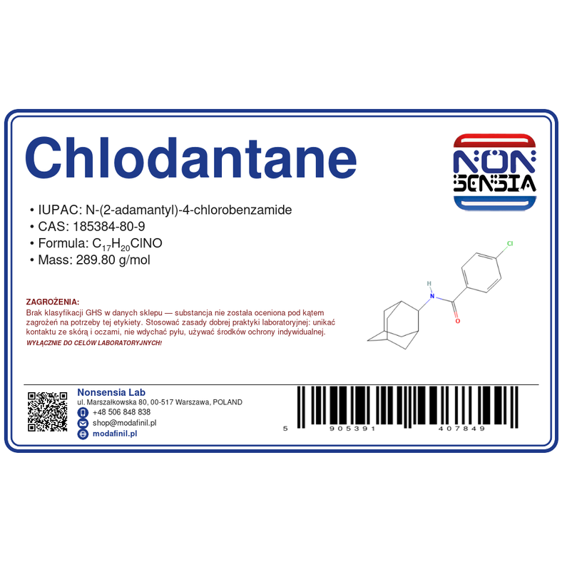 Chlodantane — odczynnik chemiczny 1000 mg, czystość ≈ 95,3%, CAS 185384-80-9 — etykieta produktu chemicznego