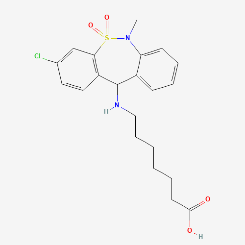Tianeptine — struktura chemiczna 2D (CAS 66981-73-5, wzór C21H25ClN2O4S, masa 437.0 g/mol)